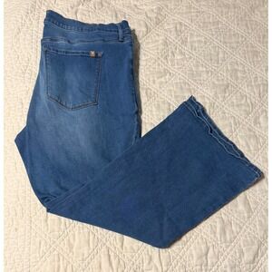 Jessica Simpson Daisy Flare Embroidered Wide Leg Jeans Blue Denim Womens 22W